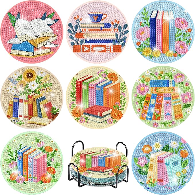 Mrnsiet 8PCS Books Diamond Art Coasters - Image 7