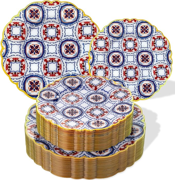 Morejoy 60pcs Floral Plastic Disposable Plates Set by Morejoy