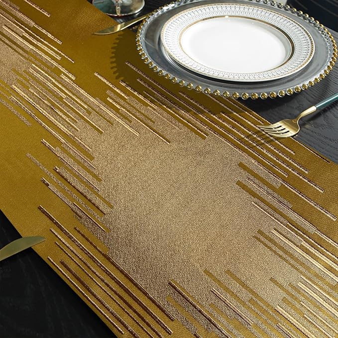 Luxury Modern Gold Table Runner, Abstract Geometric, Tassels | Table Runners 72 - Image 5