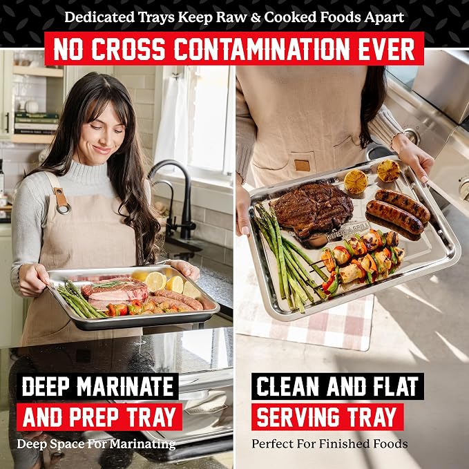 AVIEUS Grill Prep and Serving Trays | Set of 2 Stackable Stainless Steel Trays - Image 3