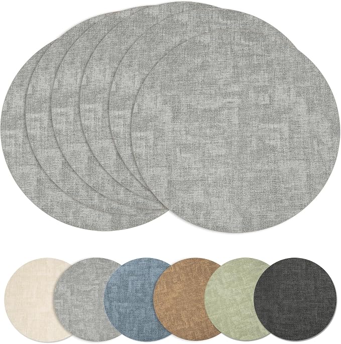 Maxpearl Faux Leather Round Placemats Set of 6, 13.8 inch, Heat Resistant by Maxpearl
