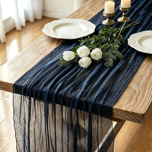 1 Pack Navy Blue Cheesecloth Table Runner 120 Inch Boho Wedding Decor | by Fixwal