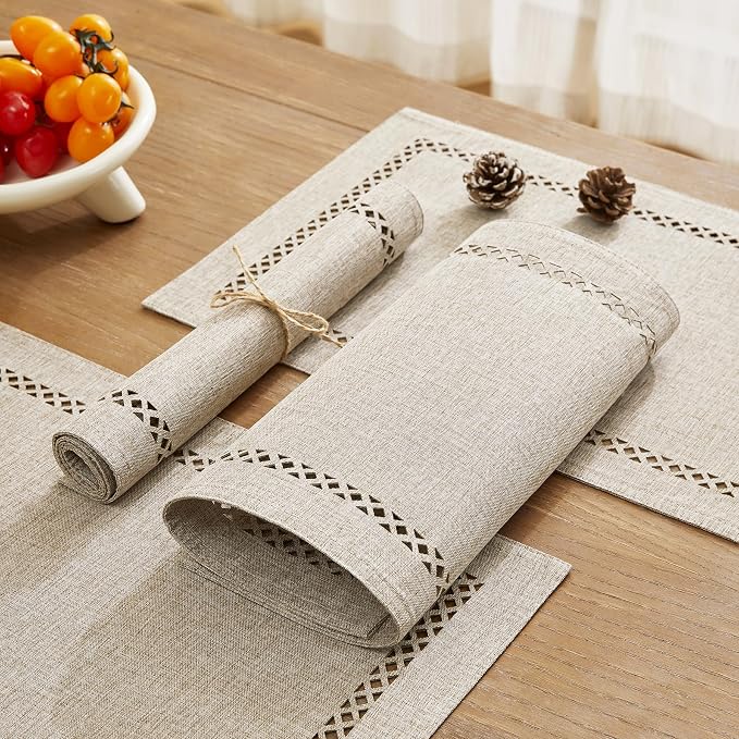 Farmhouse Burlap Place Mats, Coffee Placemats Set of 6, 12 x 18 Inch | Double - Image 6