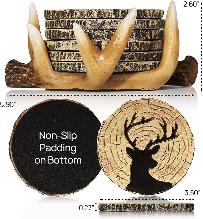 Deer Antlers Coaster Set of 6 – Handcrafted Deer Antler Decor and Man Cave Gifts - Image 2