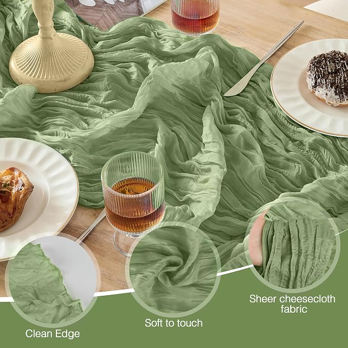Sage Green Cheesecloth Table Runner 120inch Boho Gauze Home Decor | 120 Inch - Image 7