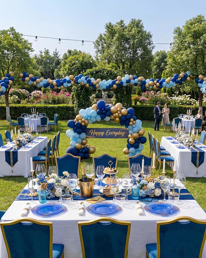 Nervure 350Pcs Blue Plastic Plates, Disposable Dinnerware Set - Image 9