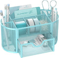 Mesh Desk Organizer with Drawer, 9-Compartment Pen Holder by SUPEASY