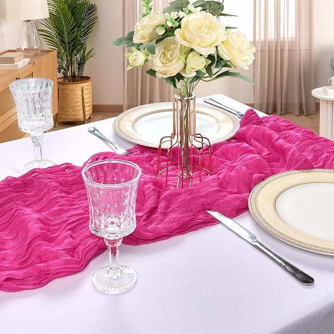 6 Pack 10Ft Hot Pink Cheesecloth Table Runner 23 x 120 Inch | Gauze Rustic Boho - Image 6