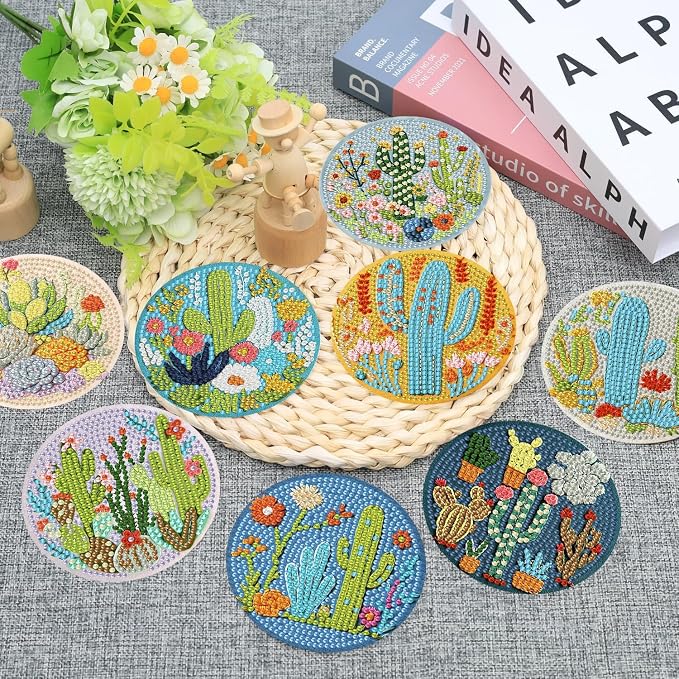 Ekuxom 8 PCS Diamond Art Coasters Kits-Flowers Diamond Painting Coasters | - Image 2