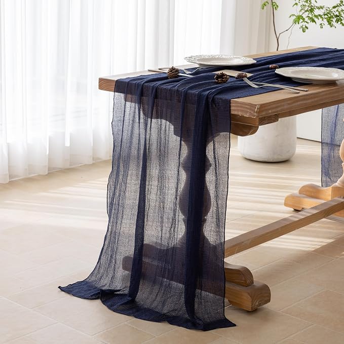 6Pcs Navy Cheesecloth Table Runner 120 Inches - Image 2