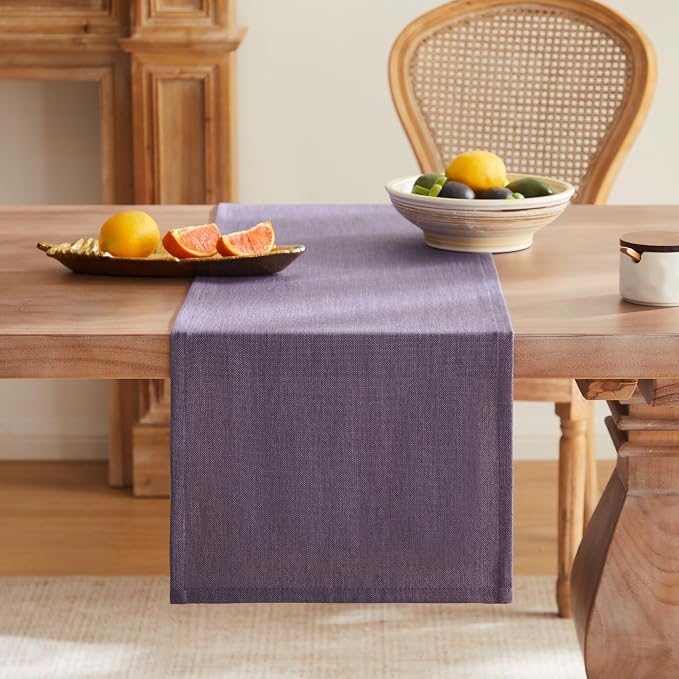 Rustic Cotton Linen Table Runner, 13x72 Inches Purple | Farmhouse Style Linen - Image 4