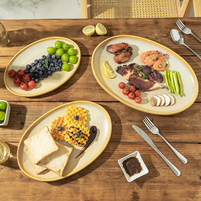Ceramic Large Serving Platters- Set of 3 Oval Platters - Image 8