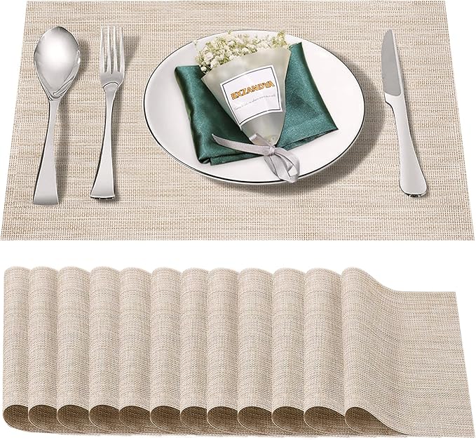 Placemats Set of 12, Vinyl PVC Heat Resistant Washable Placemats Set, Non Slip by BxzanDya-LifeSmartMaker