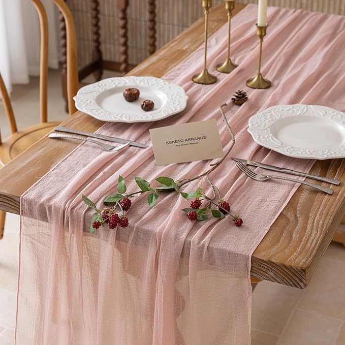 6Pcs Dusty Pink Cheesecloth Table Runner 120 Inches by KEKETOARRANGE