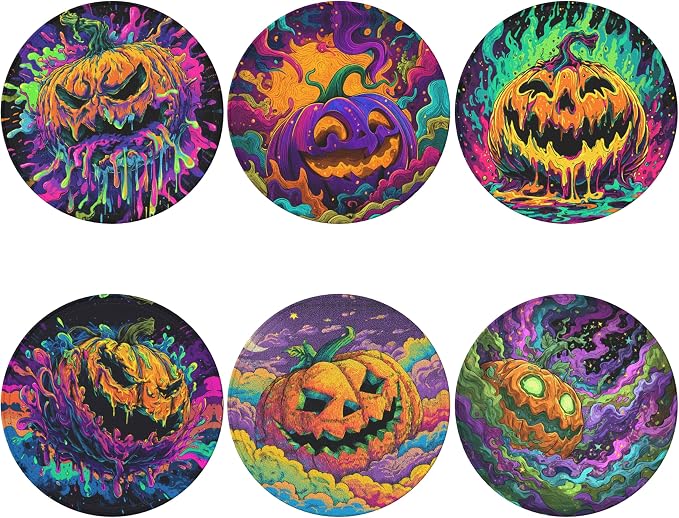 Pumpkin Coasters Leather Round Drink Coasters 6 Pcs Set - Image 2
