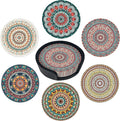 Mandala Pattern Coasters Leather Round Drink Coasters 6 Pcs Set by Yopiiefa