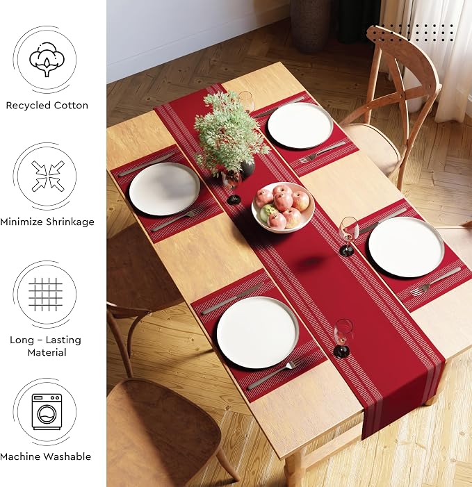 Encasa XO Table Runner, Yarn Dyed Ribbed Cotton 13"x59" | Ladder Red, 12-Ply - Image 3