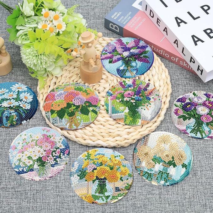 Ekuxom 8 PCS Flowers Diamond Art Coasters Kits - Image 2