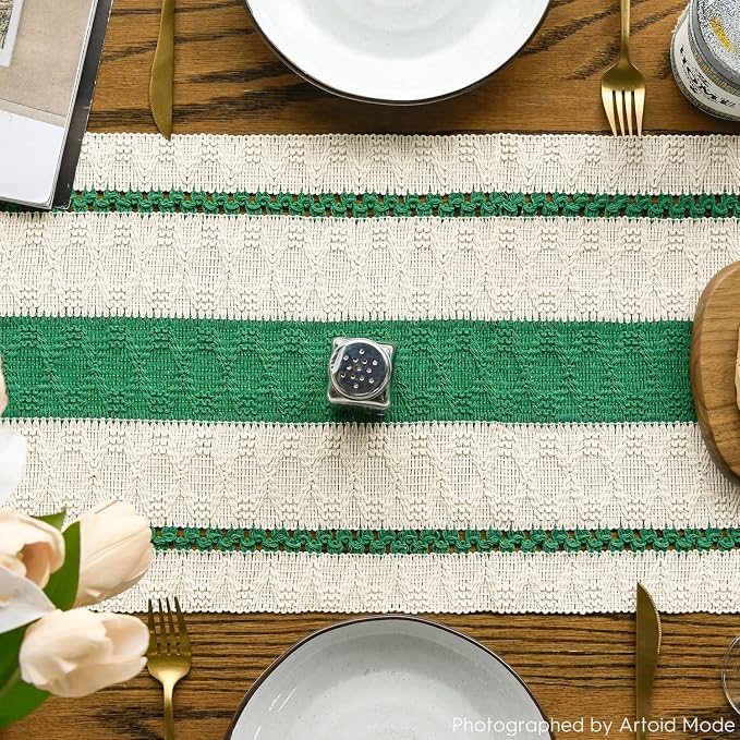 Artoid Mode Emerald Green Rustic Woven Table Runner 12x108 Inch | Holiday - Image 3