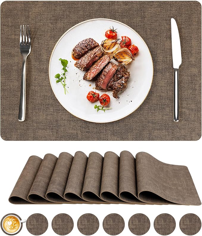 NCUE Vinyl Placemats Set of 8, Heat Resistant, Nonslip Faux Leather Waterproof by NCUE