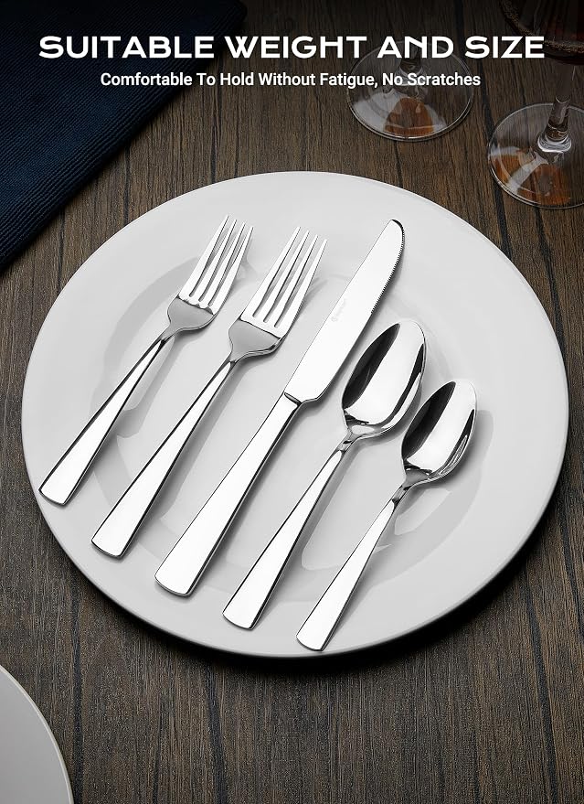 Silverware Set for 8, 45 Piece Stainless Steel Kitchen Utensils Cutlery Set | - Image 3