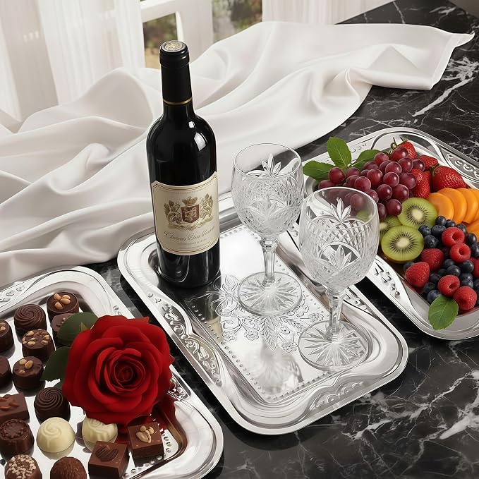 Silver Serving Tray Set of 6, 14 x 9 Inch Silver Platters - Image 3