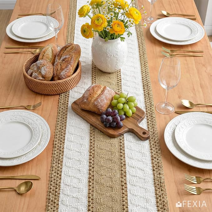 Boho Table Runner with Tassels Brown - Image 3