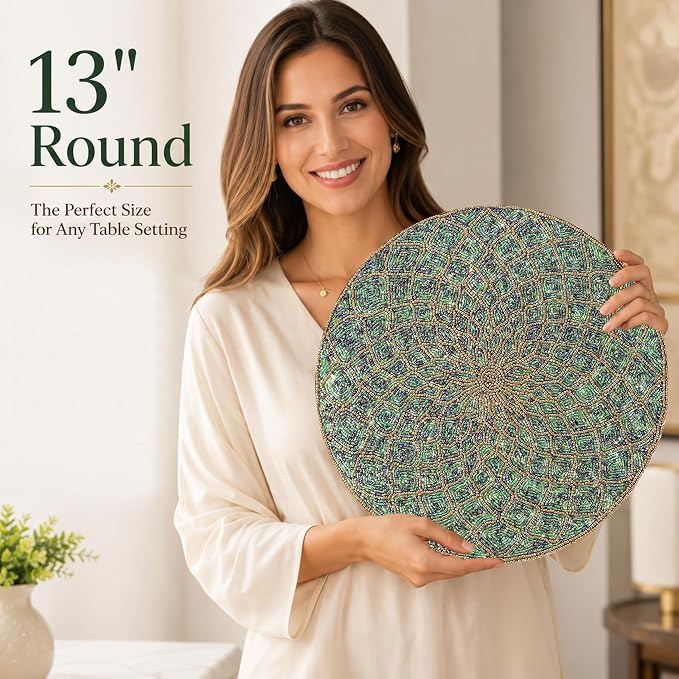 Round Beaded Placemat 13 Inch, Handmade Glass Bead Charger Plate Mat - Image 4