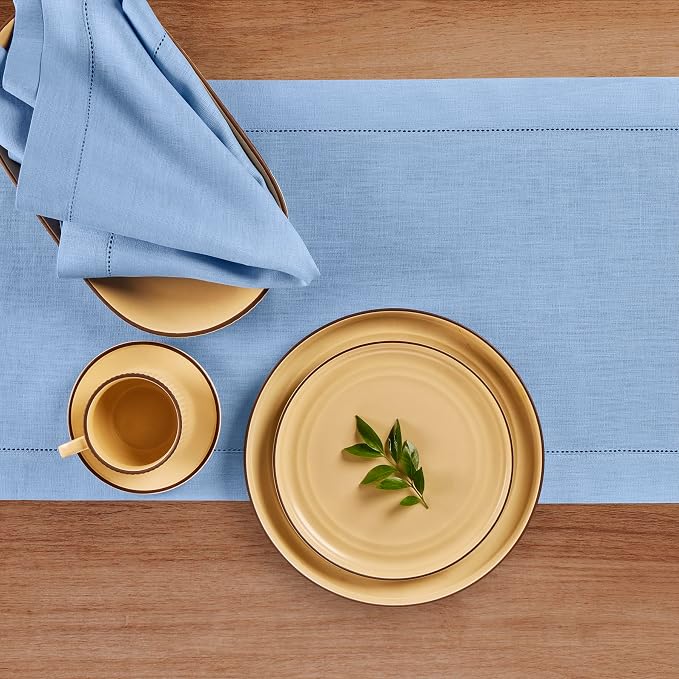 Solino Home 100% Pure Linen Dining Table Runner Cornflower Blue, 14 x 90 in | - Image 3