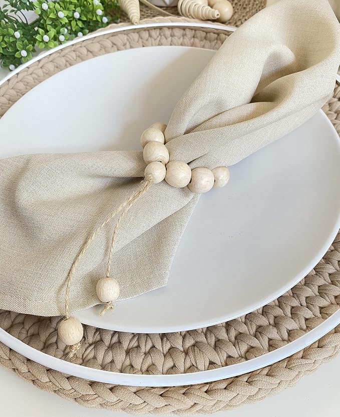 Handmade Napkin Ring with Wood Beads & Jute Twine - Image 5