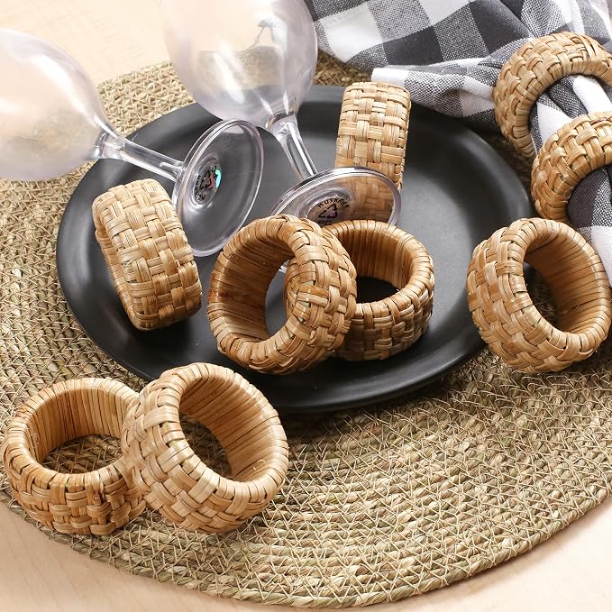 Lightnpro Natural Rattan Decorative Napkin Rings Set of 12, Serviette Napkin - Image 6