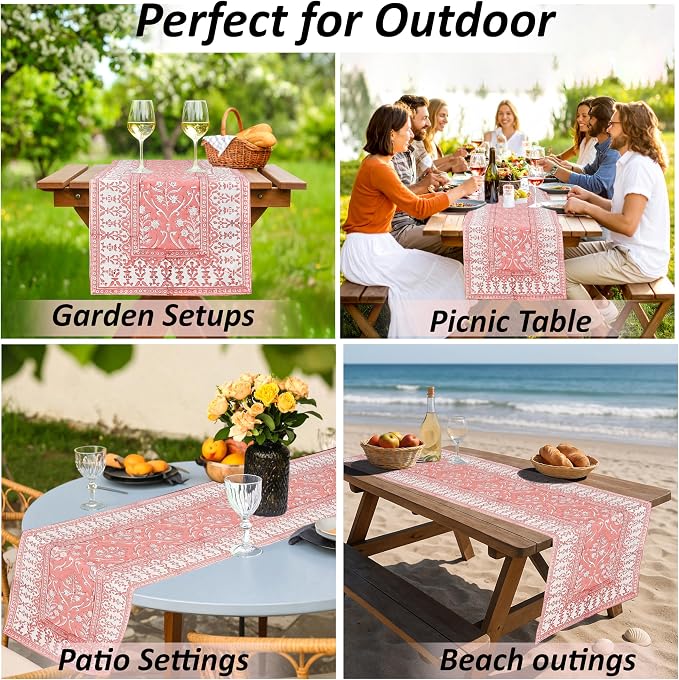 Sweet Pink Hand Block Print 100% Cotton Reusable Table Runner 16" X 106" Inches - Image 6