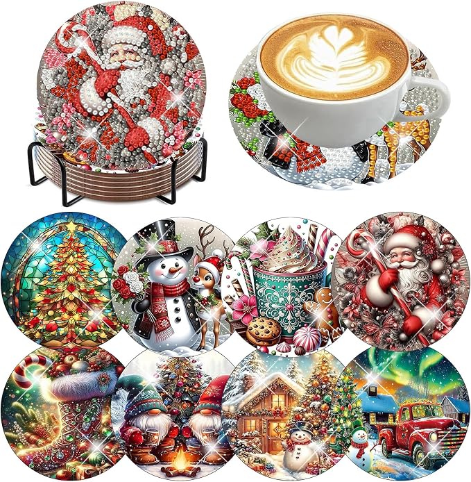 Ekuxom 8 PCS Christmas Diamond Art Coasters by Ekuxom