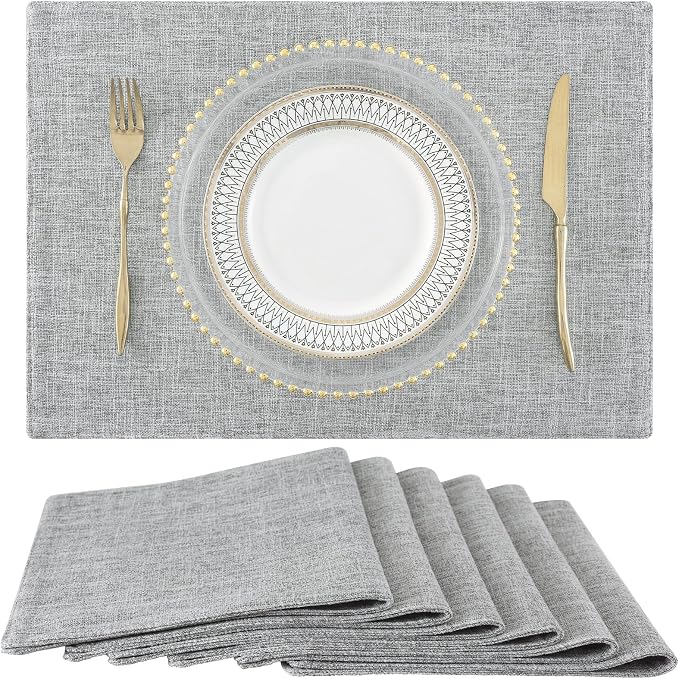 Faux Cotton Linen Placemats Set of 6, Cloth Washable Farmhouse Dining Table Mats by homing