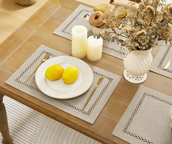Farmhouse Burlap Place Mats, Coffee Placemats Set of 6, 12 x 18 Inch | Double - Image 3