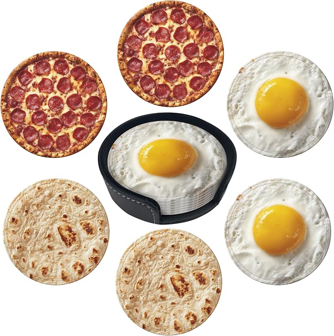 Food Coasters Leather Round Drink Coasters 6 Pcs Set by Yopiiefa