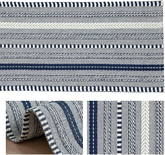 Artoid Mode Dark Blue Farmhouse Stripe Braided Table Runner 12x108 Inch | - Image 6