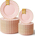 Stock Your Home 100 Pack Pink & Gold Scalloped Plastic Plates, Disposable Heavy by StockYourHome