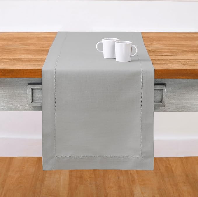 Solino Home Cotton Linen Dining Table Runner Light Grey Woven, 14 x 90 in | by SolinoHome