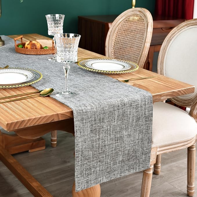 NEWISHER Reversible Double Layer Table Runner Faux Linen Fabric 13x60inch | by Newisher