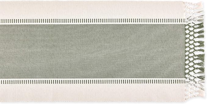DII Dobby Stripe Table Runner, 13x72 Artichoke & Cream Background | Woven - Image 2