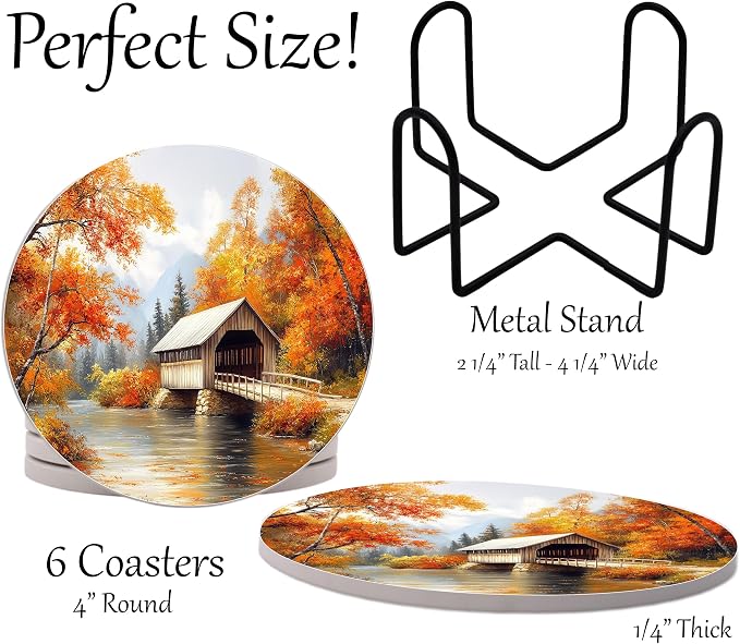 Fall Season Leaves Round Coasters Set of 6 - Image 2