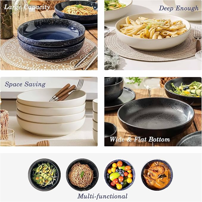 S&Q'S CERAMICS Large Serving Bowls Set of 4, 65 ounce Large Salad Bowls - Image 4