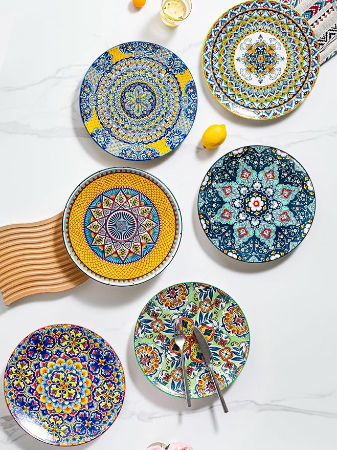 HENXFEN LEAD Boho Ceramic Dinner Plates Set of 6, 10.5 Inch | Assorted Patterns - Image 5