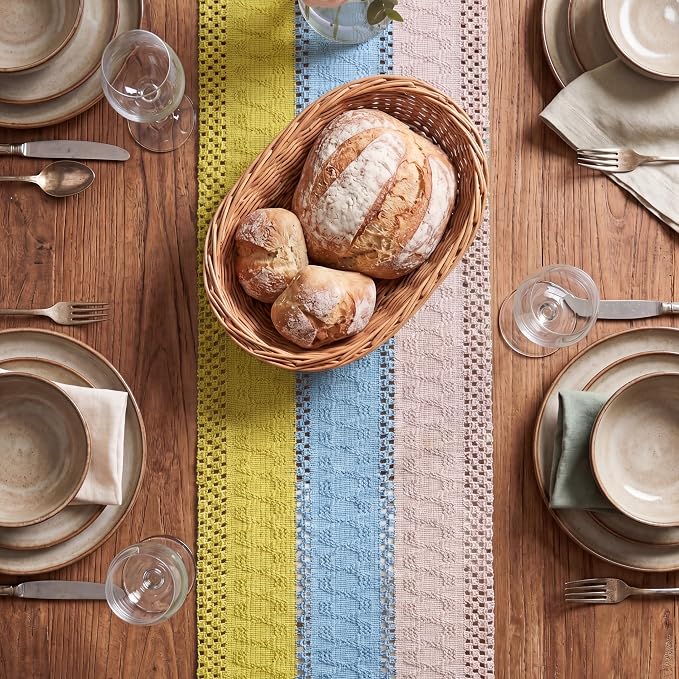 Artoid Mode Yellow Blue Pink Farmhouse Rustic Table Runner 12x108 Inch | - Image 2