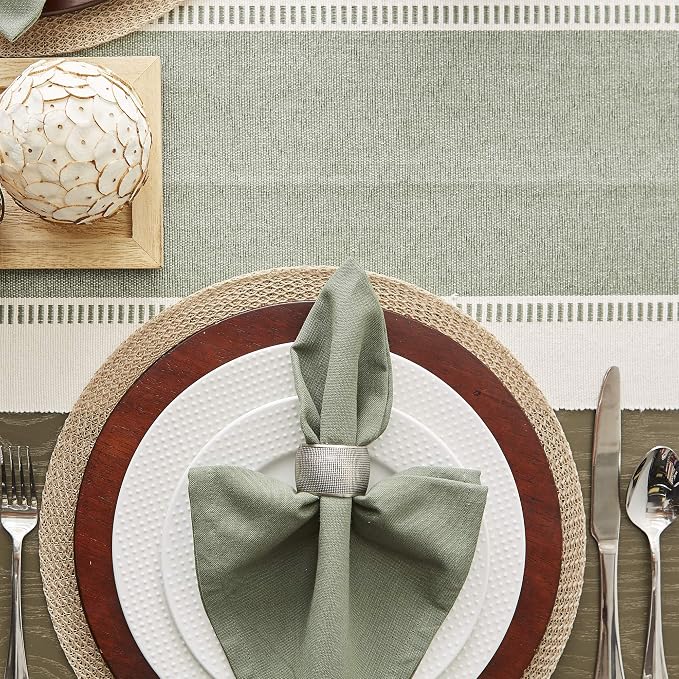 DII Dobby Stripe Table Runner, 13x108 Artichoke & Cream Background | Woven - Image 5