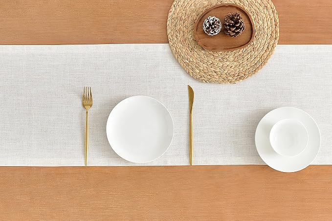 Wracra Linen Table Runner, Burlap Cream Table Runners 48 Inches Long | Rich - Image 2