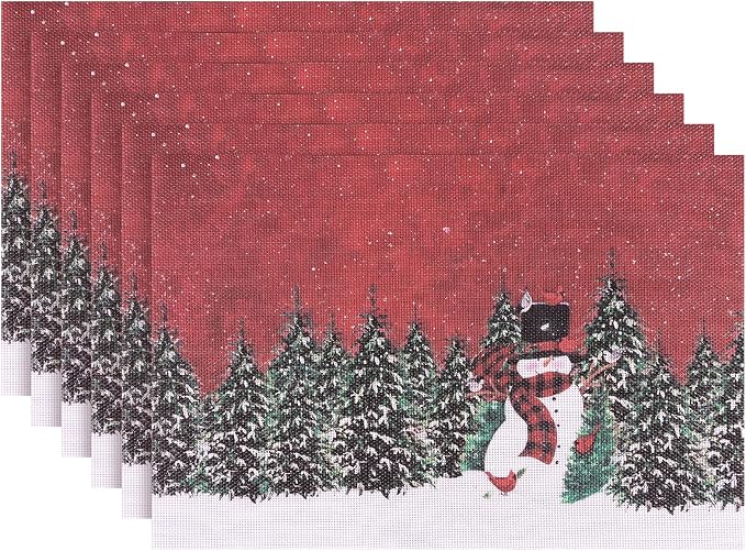 Aofmee Christmas Placemats Set of 6, Washable Christmas Place Mats by Aofmee