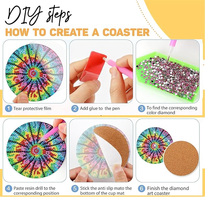 8 pcs Diamond Painting Coasters | Diamond Art Coasters | Tie Dye Diamond Art - Image 4