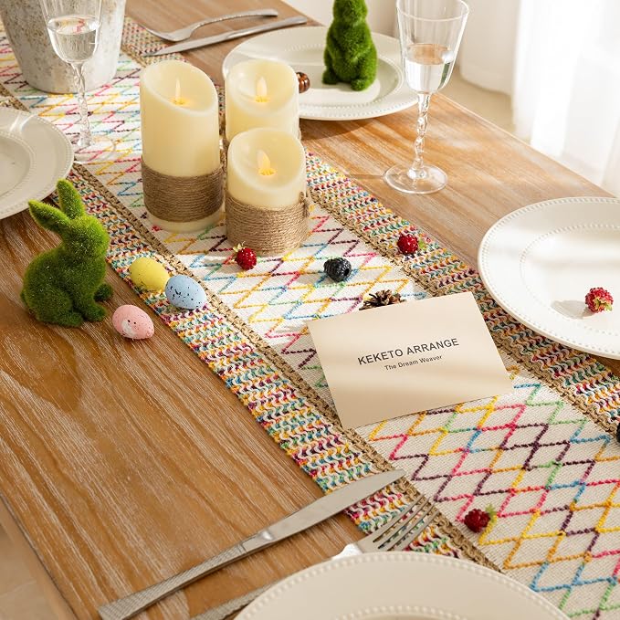 Keketoarrange Boho Macrame Table Runner 12x60 Inch | Woven Burlap Rustic Runner - Image 5